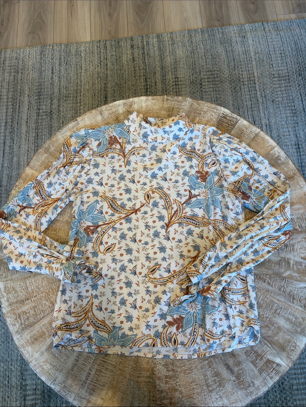 LOFT Women’s White Button-Down Shirt with Blue and Brown Paisley Print
